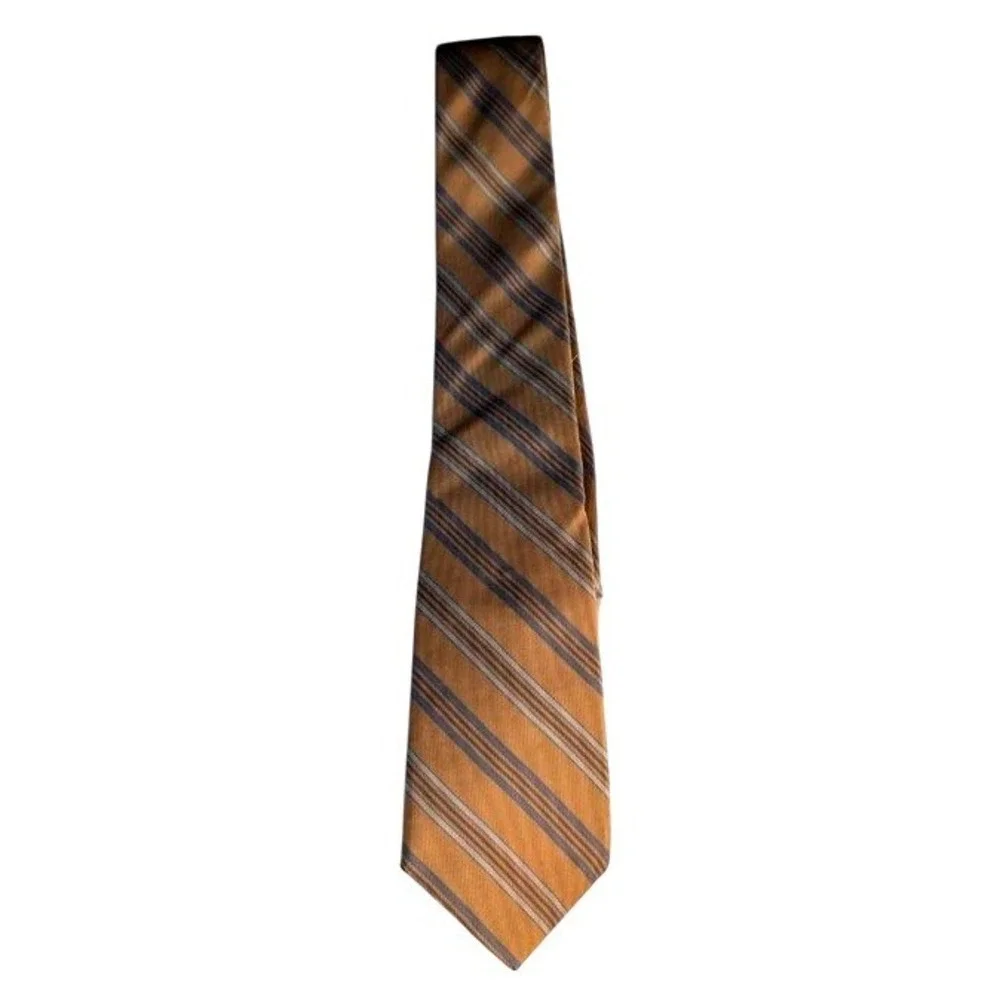 Yves Saint Laurent Tie Men OS Gold/Blue/Silver Striped Silk Classic Necktie~VTG.